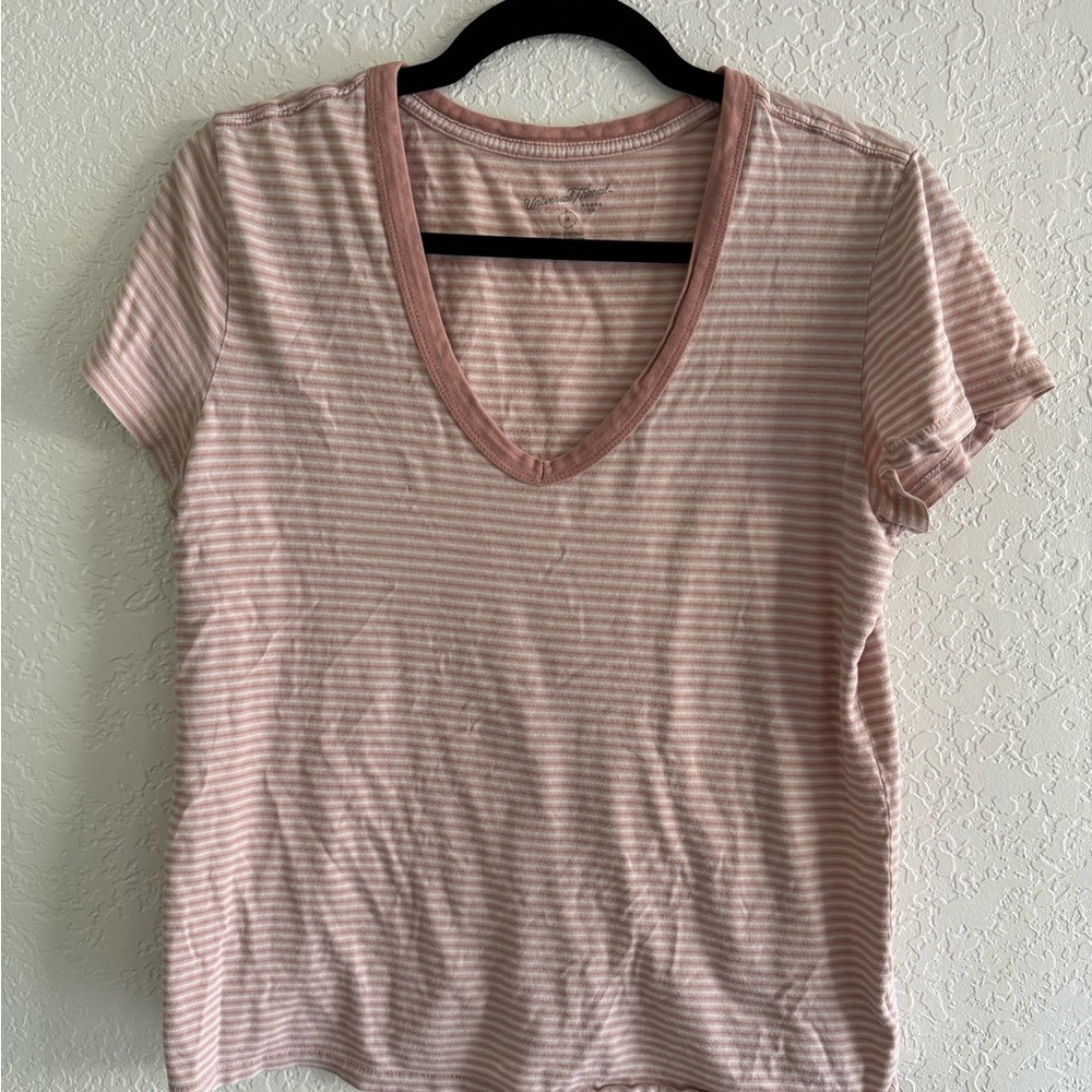 Striped Pink V-Neck Women's Top